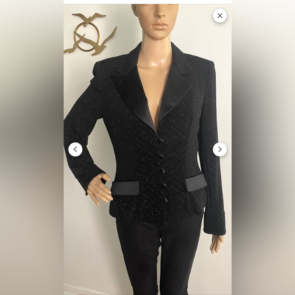 Vintage 90's Sparkle Blazer-Satin lapel & buttons. Jeanne Alexander 14